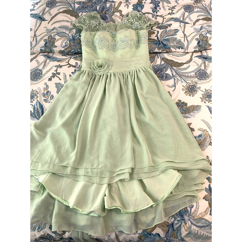 Sage Green 1950s Vintage Style Cocktail Dress Courthouse Wedding Chiffon Size M - Picture 15 of 16